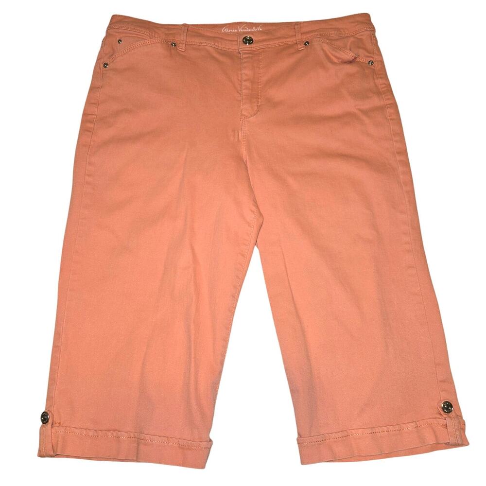 Sz 16 GLORIA VANDERBILT Coral Twill 4-Pocket Knee-Tab Skimmer Capri Pants